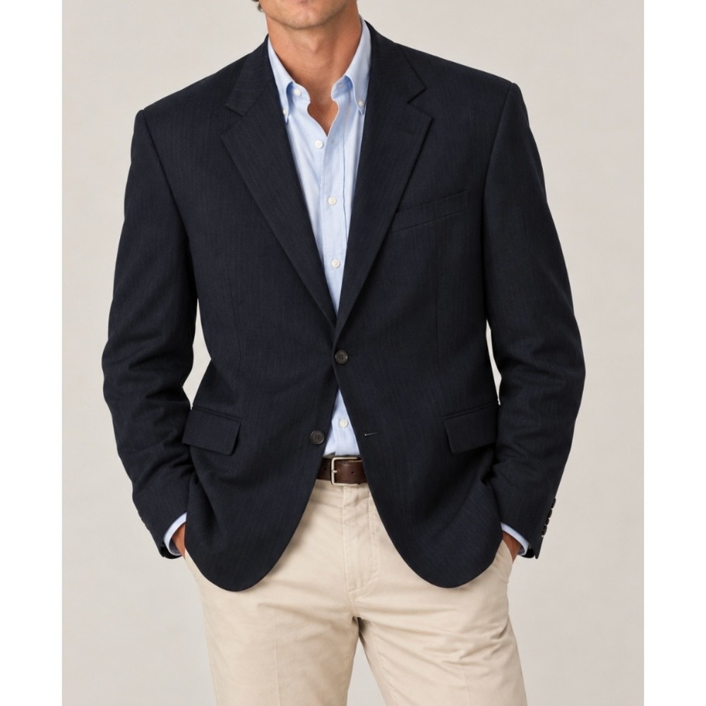 Burberry London Mens 58 PRT Navy Pinstripe Wool Two Button Blazer Sport Coat USA